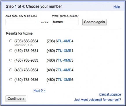 numéro tuxme Google Voice