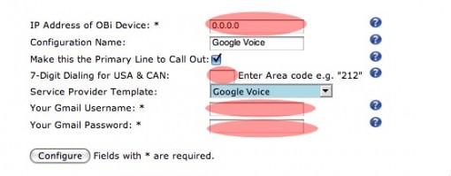 Paramètres OBI pour Google Voice